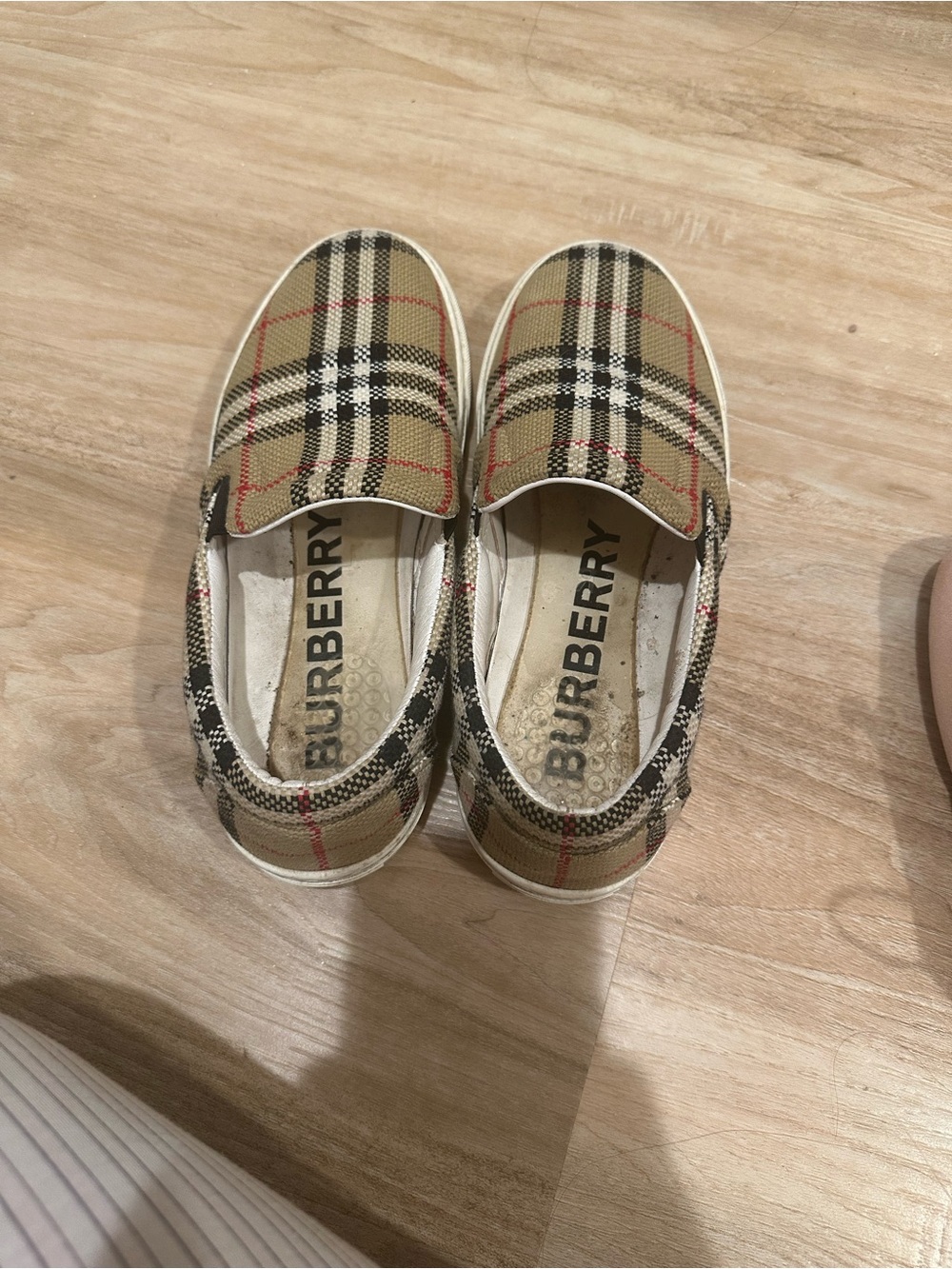 Burberry Beige Plaid Slip-On Sneakers